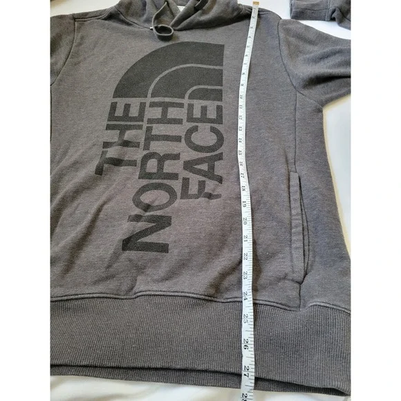 The North Face Hoodie Gray Spellout Logo Men's Pullover Sweatshirt Pockets XL - Picture 6 of 8